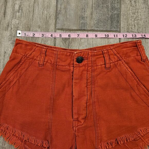 Free People Shorts Womens SIze 4 Micro Mini Denim Raw Fray Hem Burnt Orange - Picture 2 of 9